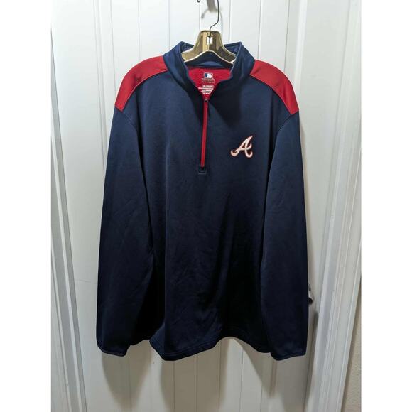 Atlanta Braves MLB Men’s 2XL Red Blue 1/4 Zip Pullover Jacket Fleece Lined - Picture 1 of 7